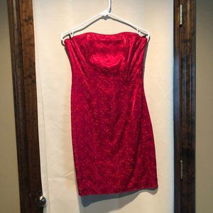 Jessica McClintock Red Satin Strapless Dress ~ Corset Back & Wrap ~ Size 6